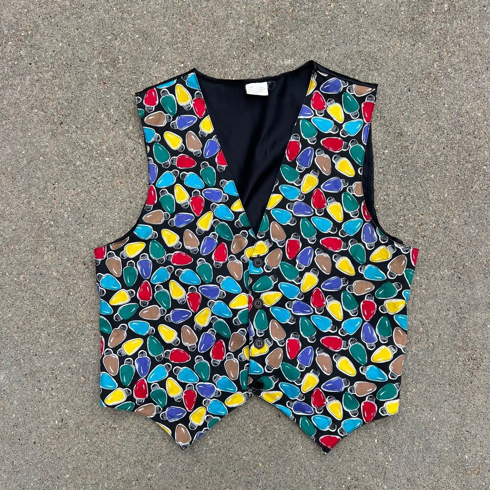 Vintage 90s Bold Loud Ugly Christmas Lights Dress Vest Cotton MEDIUM
